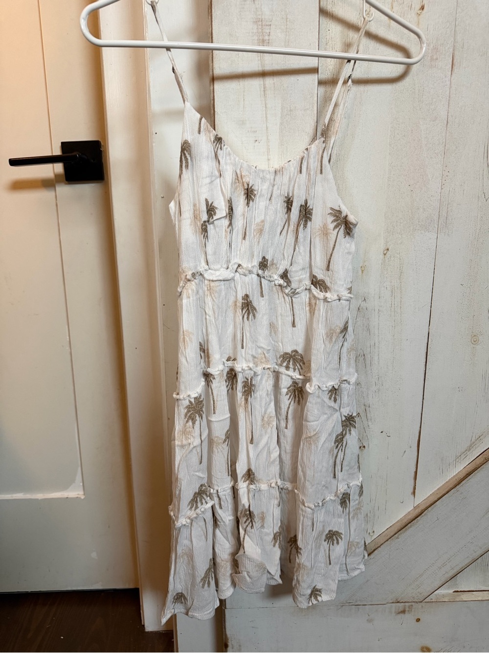 Ocean Drive White Sundress with Olive Palm Print
